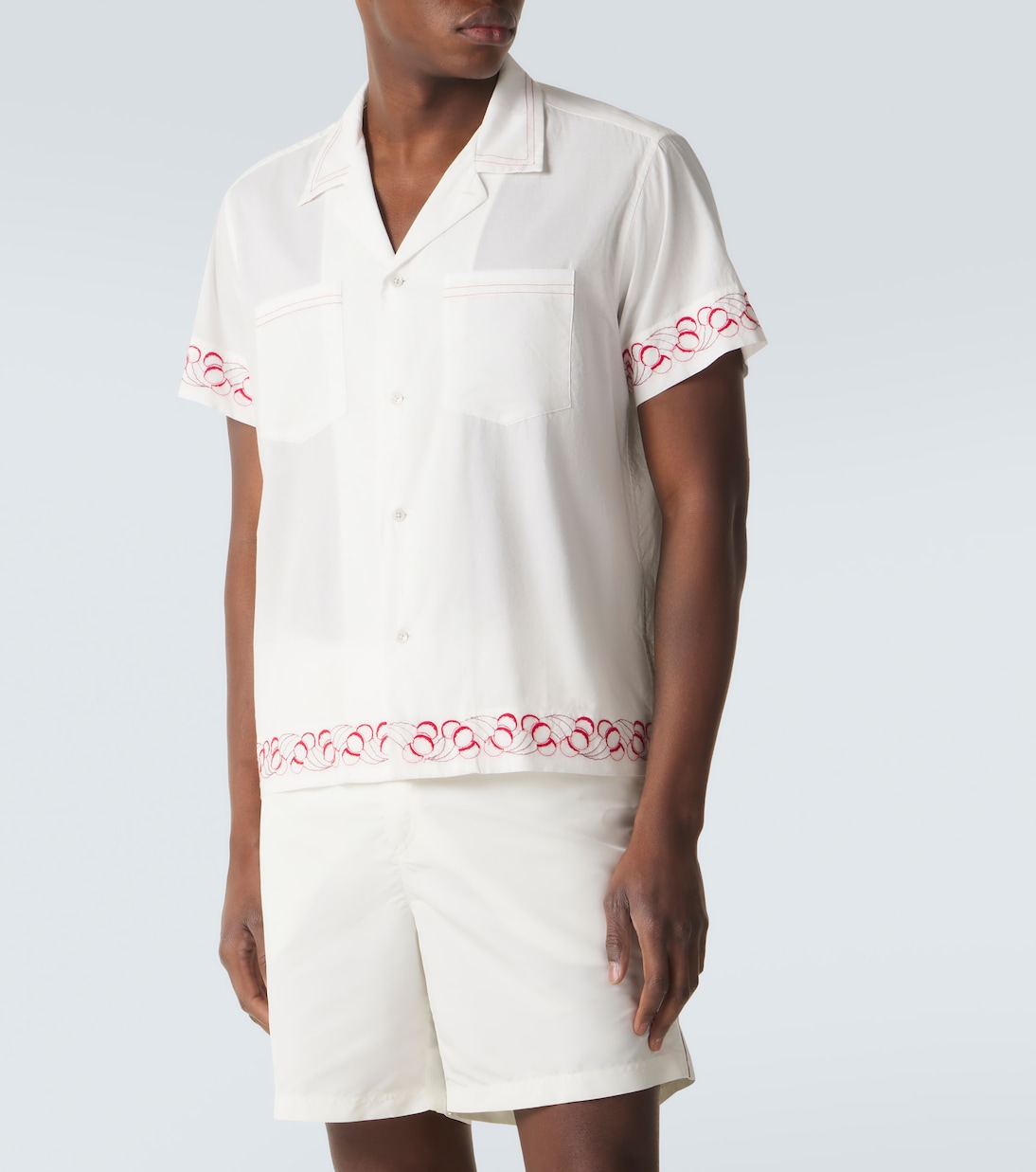 Embroidered cotton poplin bowling shirt | Bode