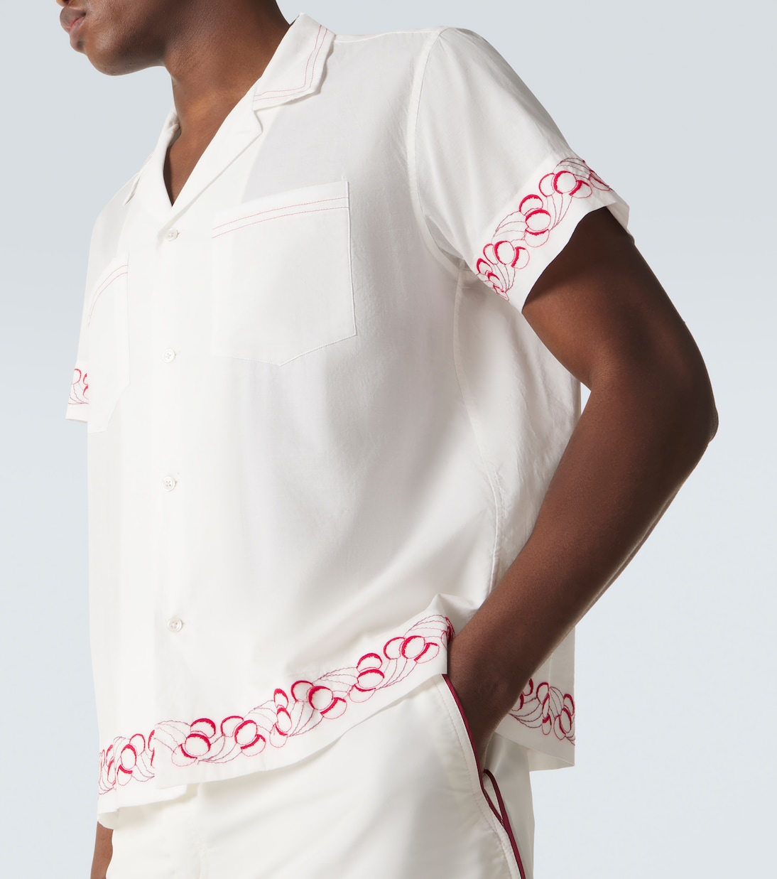 Embroidered cotton poplin bowling shirt | Bode
