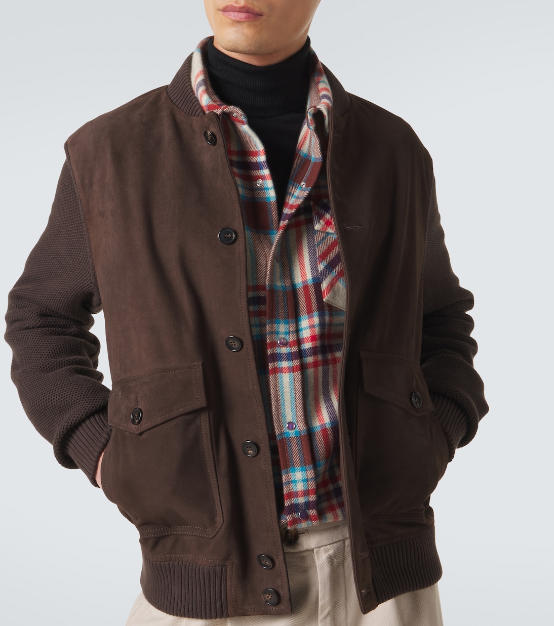 Cotton-trimmed suede bomber jacket | Slowear