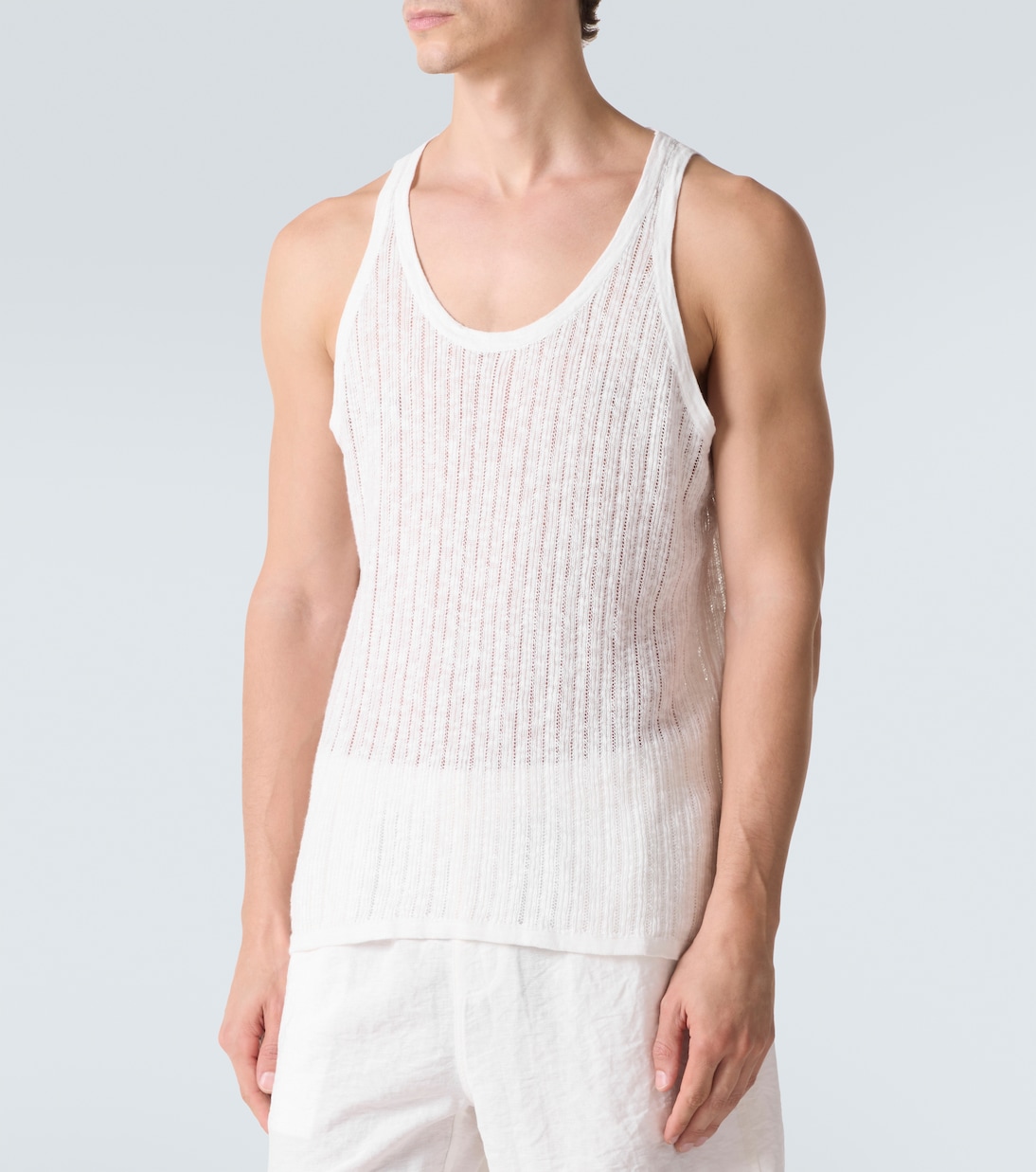 Pointelle cotton and linen tank top | Commas