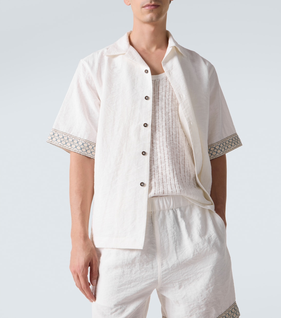 Pointelle cotton and linen tank top | Commas