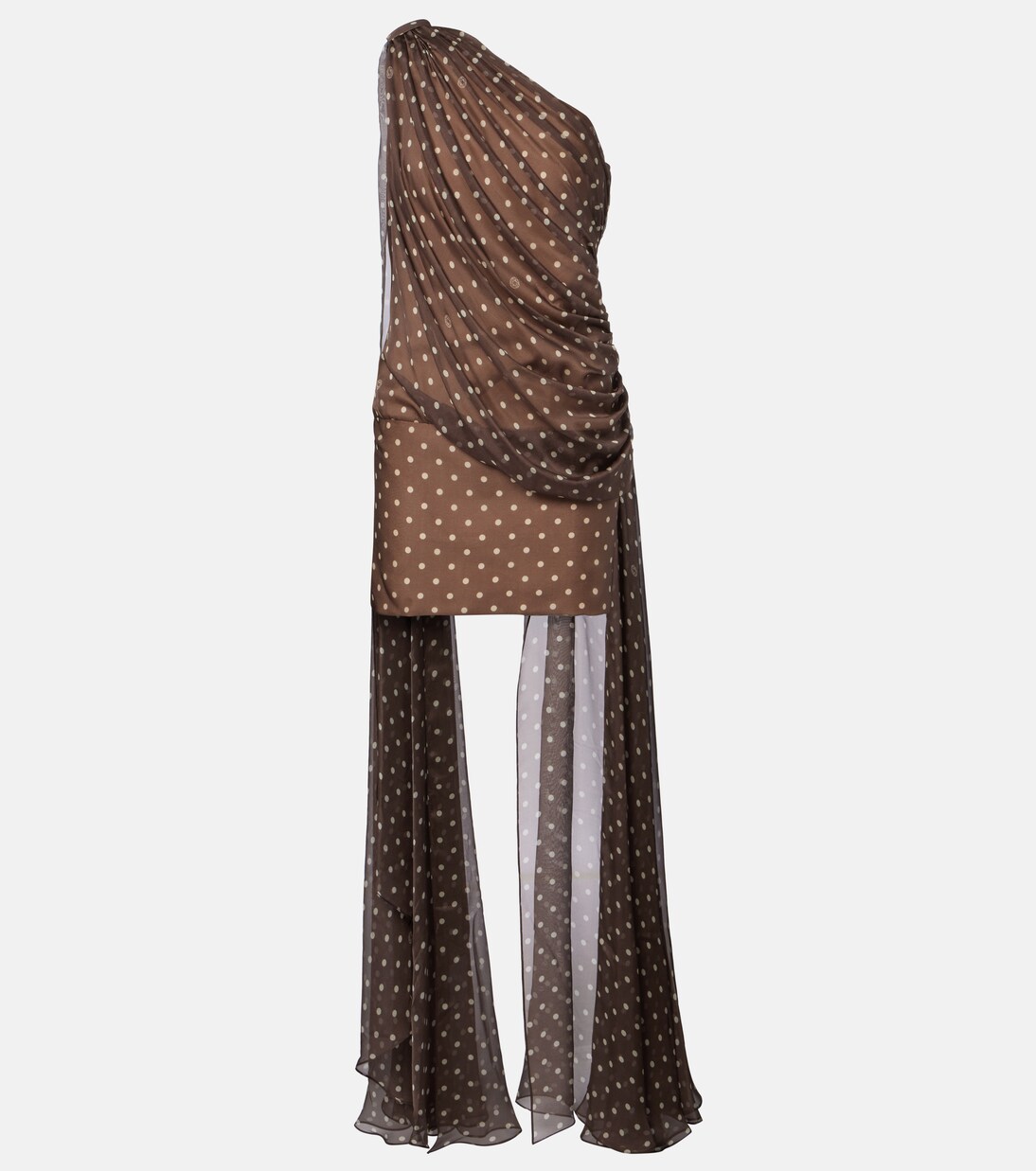 Caped one-shoulder polka-dot silk-blend minidress | Elie Saab