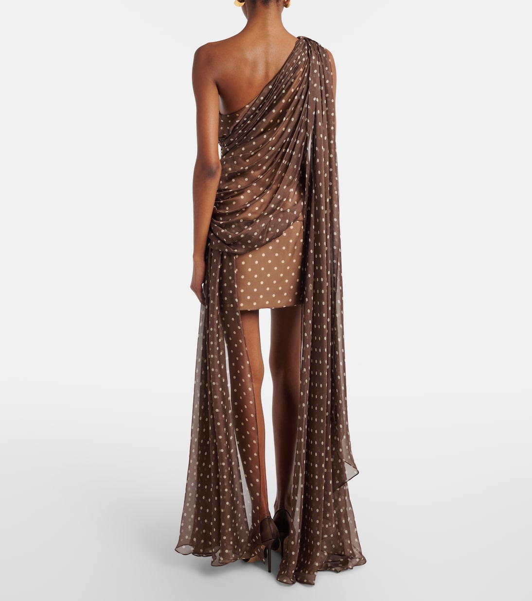 Caped one-shoulder polka-dot silk-blend minidress | Elie Saab