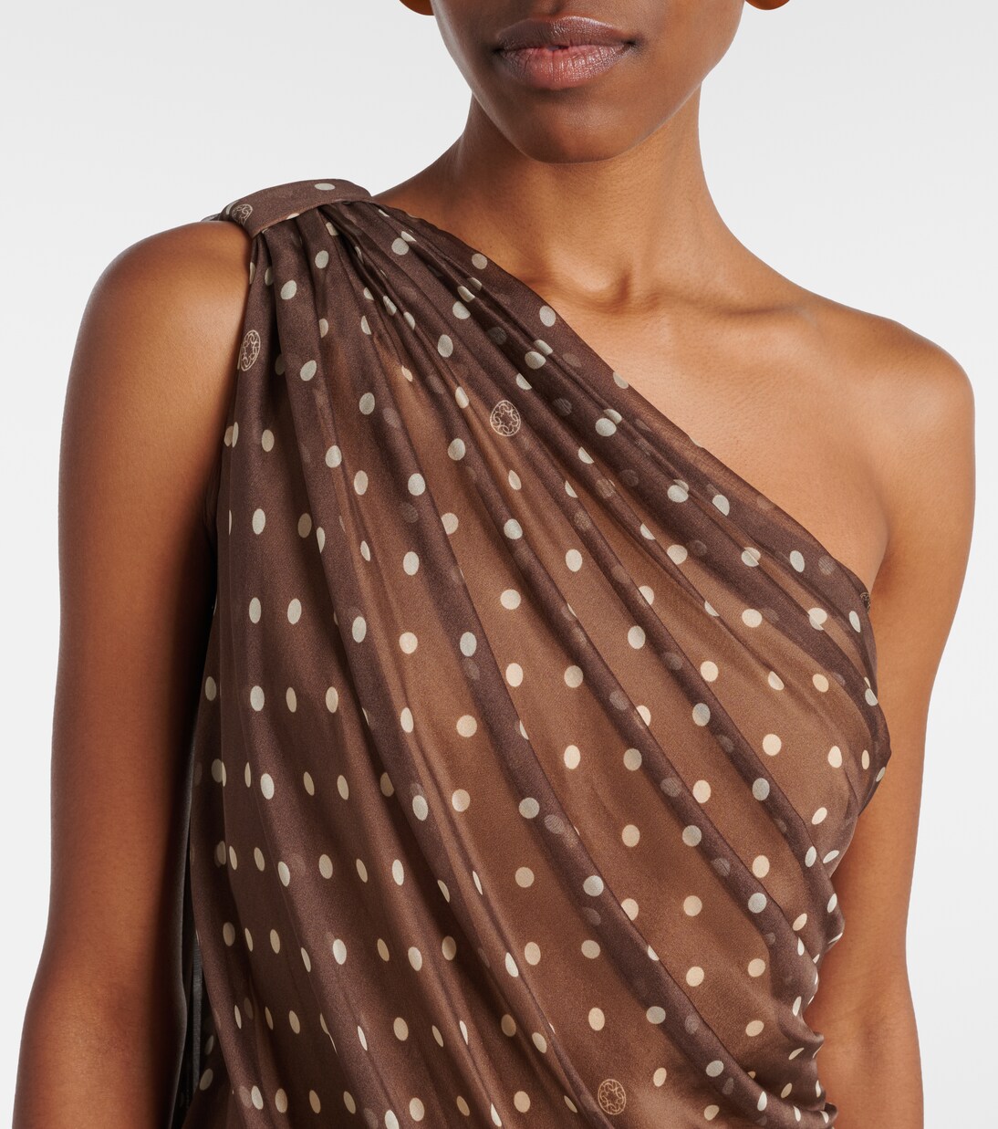 Caped one-shoulder polka-dot silk-blend minidress | Elie Saab