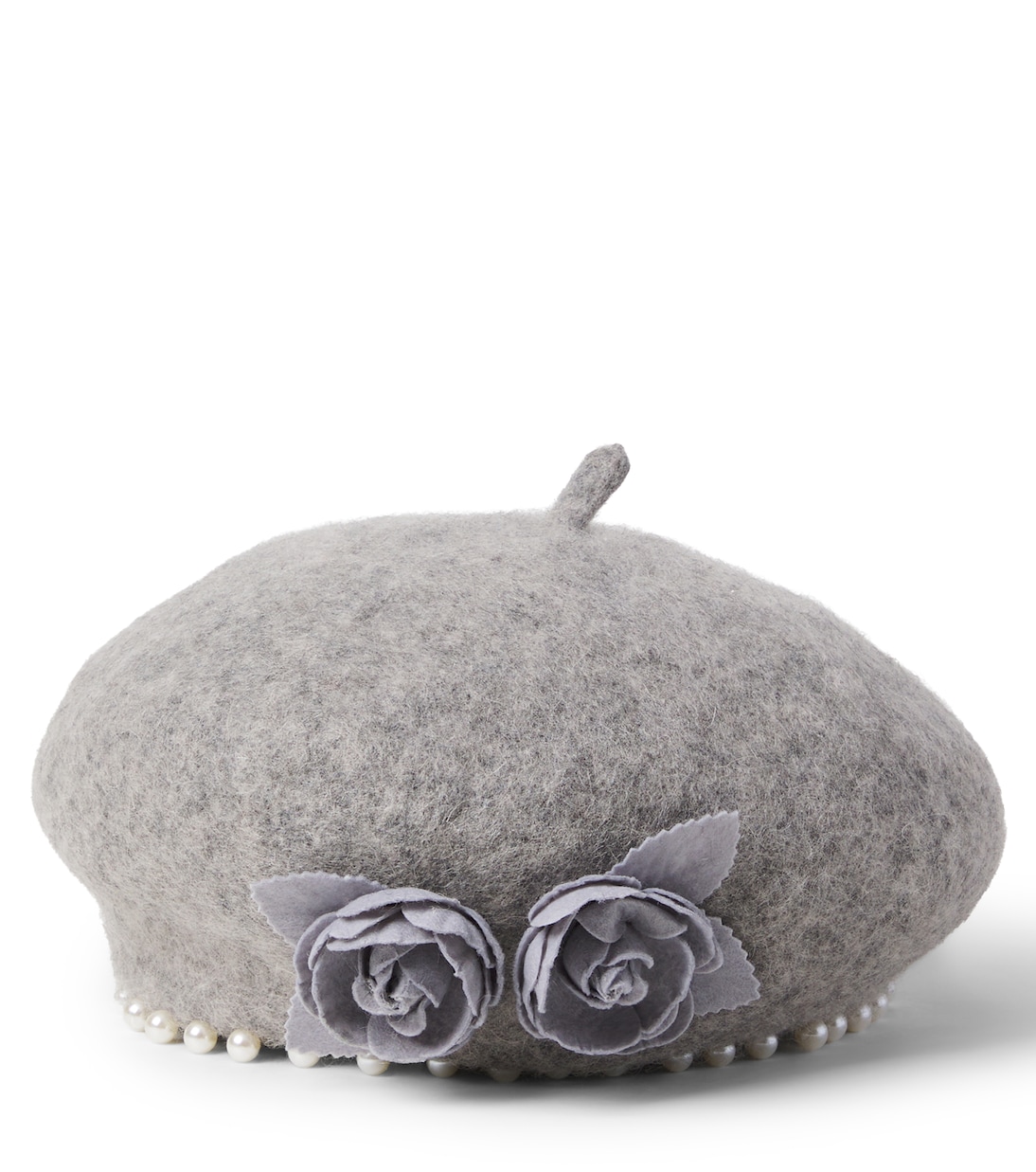 Embellished floral-appliqué felt beret | Monnalisa