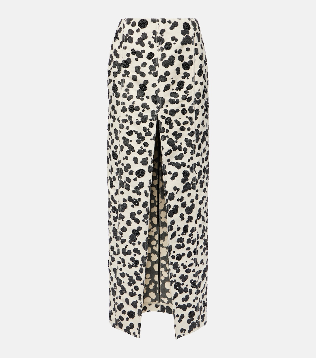 Dalmatian front-slit denim maxi skirt | Area