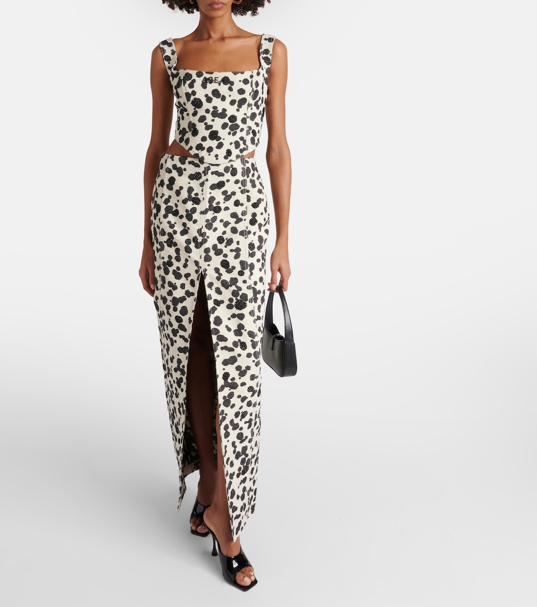 Dalmatian front-slit denim maxi skirt | Area