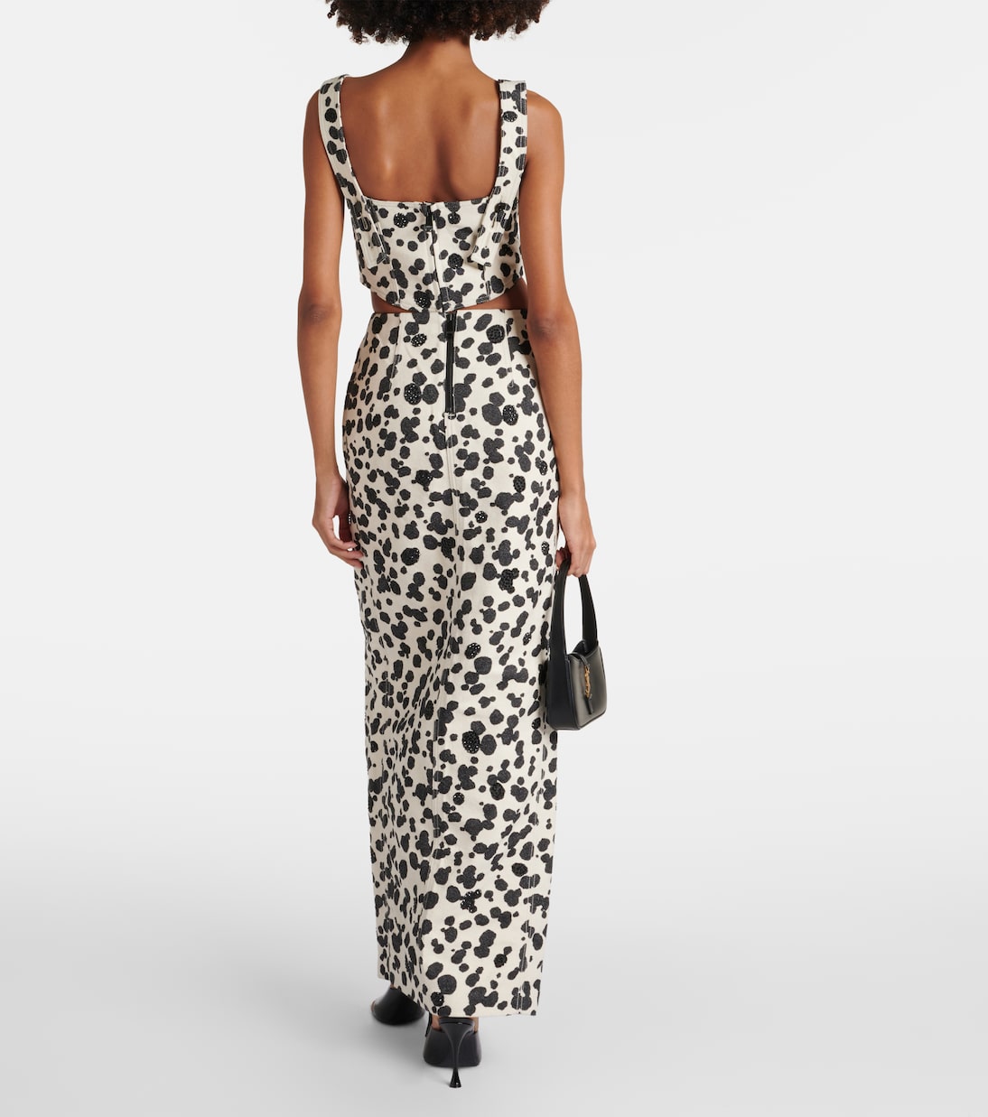 Dalmatian front-slit denim maxi skirt | Area