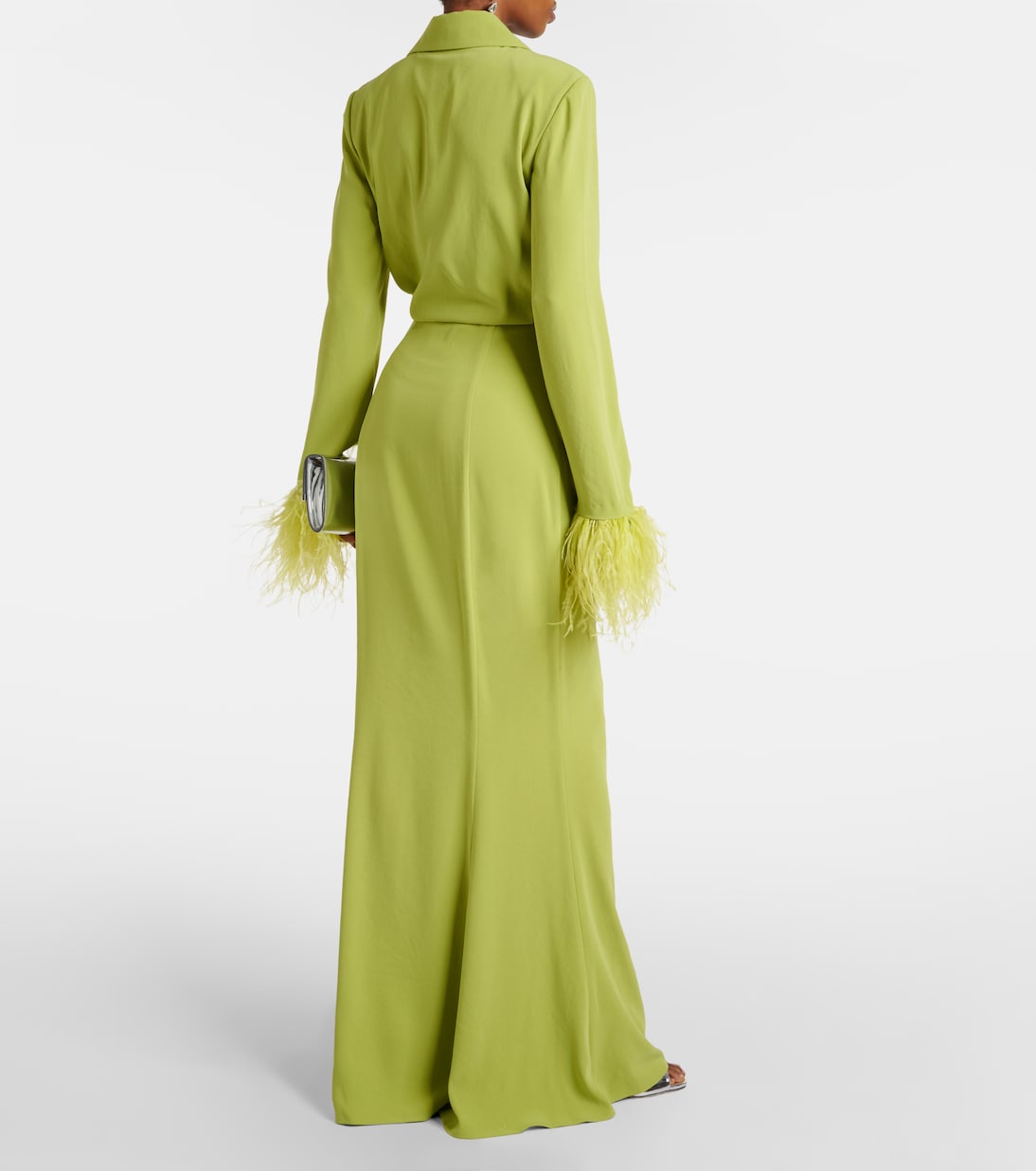 Abito chemisier in crêpe di raso con piume | Roland Mouret