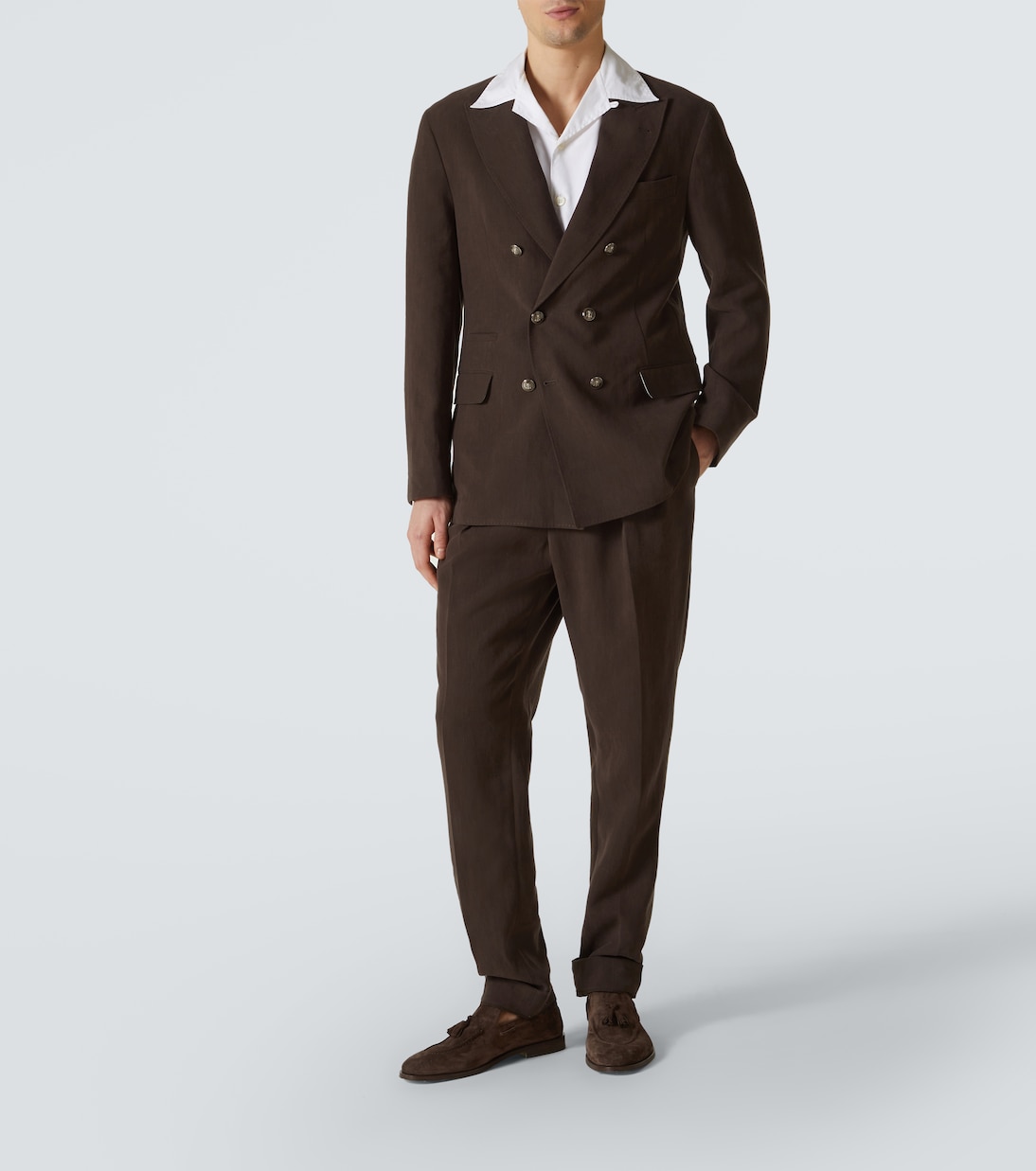 Double-breasted linen suit | Brunello Cucinelli