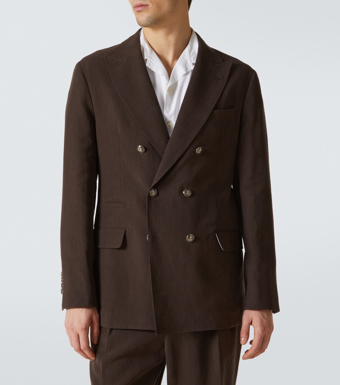 Double-breasted linen suit | Brunello Cucinelli