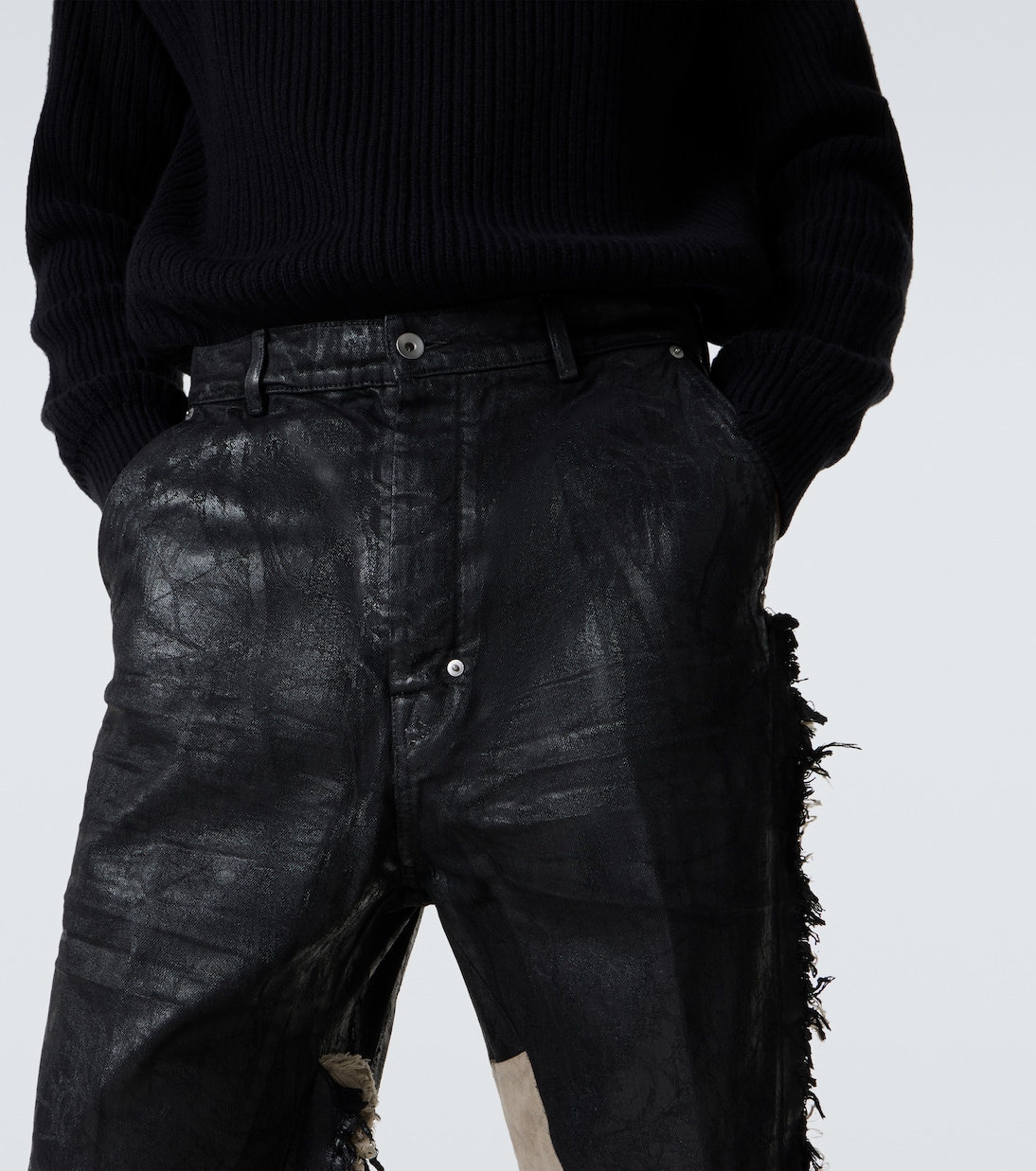 Joris coated distressed wide-leg jeans | Rick Owens