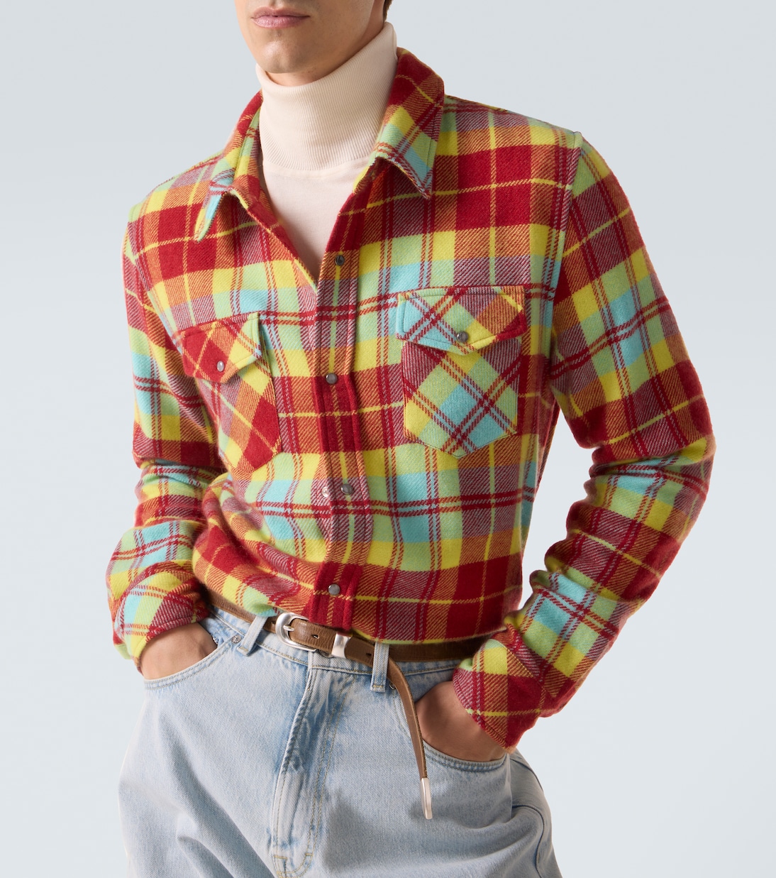 Plaid cashmere shirt with labradorite | God's True Cashmere