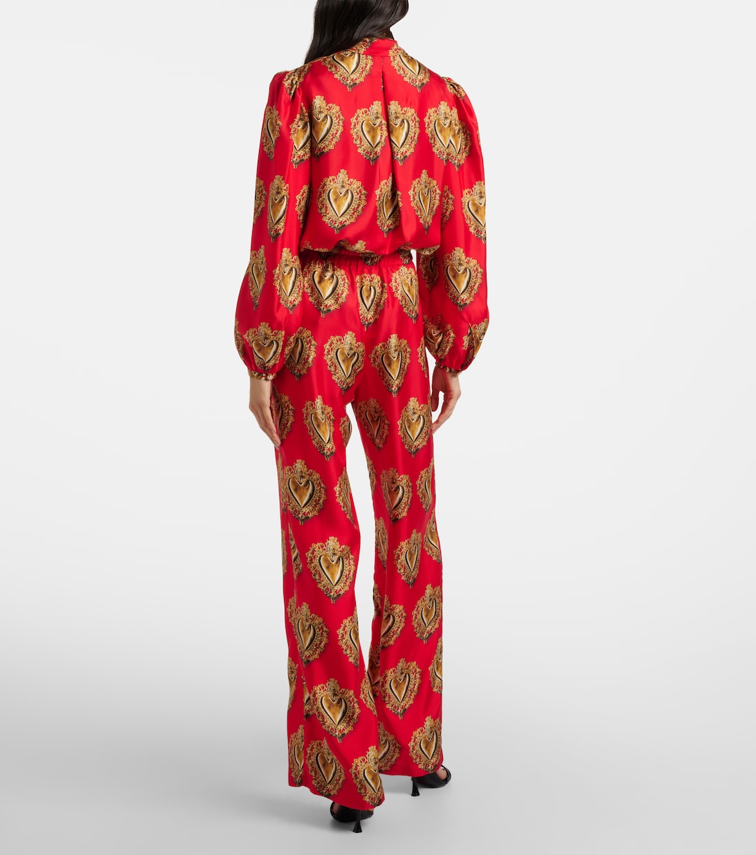 Pantalon palazzo imprimé à taille haute en soie | Dolce&Gabbana