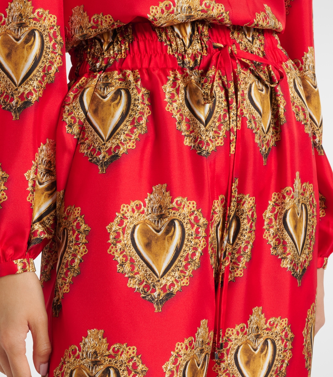 Pantalon palazzo imprimé à taille haute en soie | Dolce&Gabbana