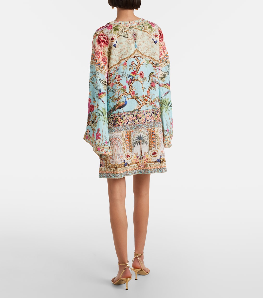 Embellished printed ring-detail linen kaftan | Camilla