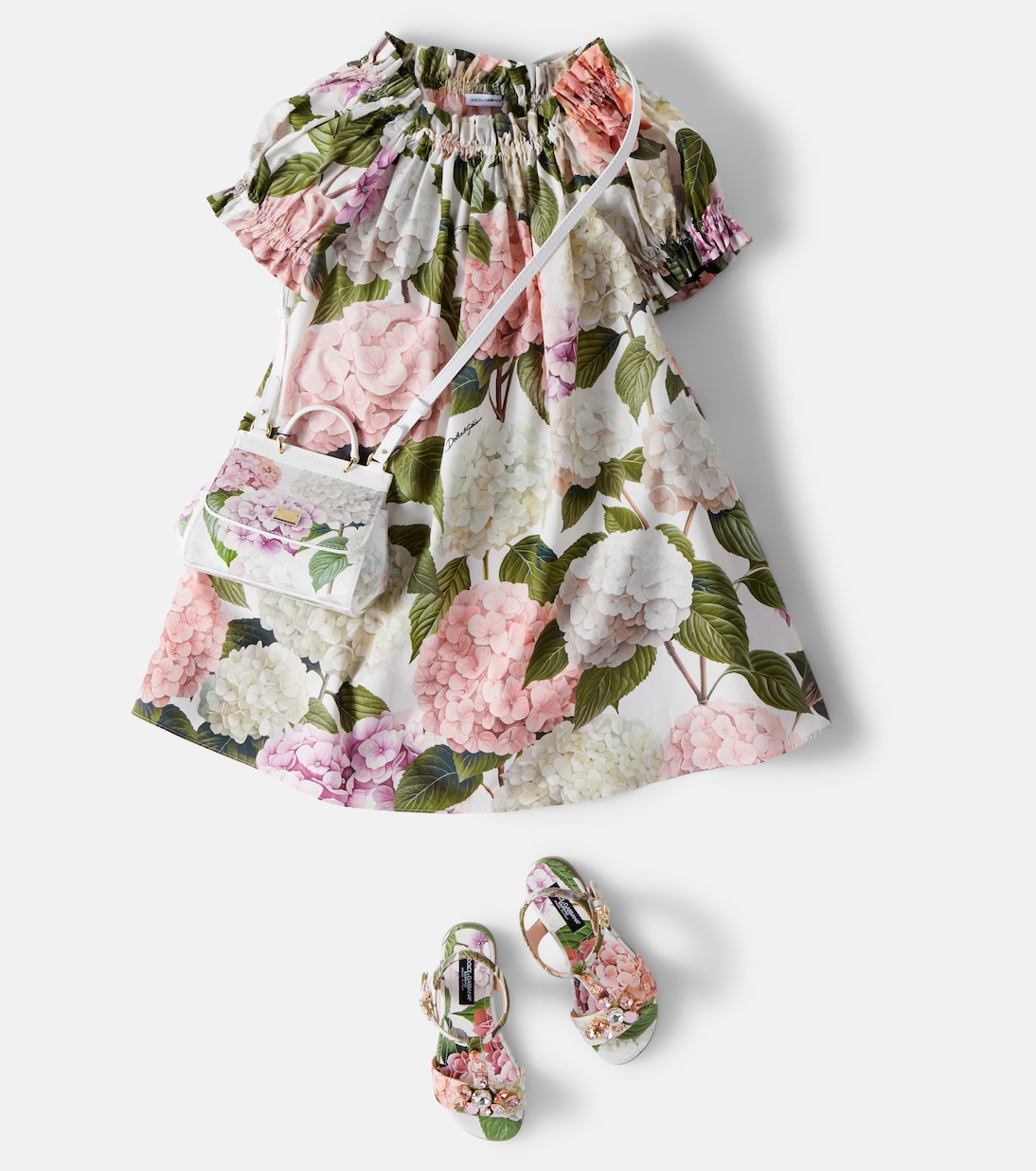 Abito in cotone con stampa floreale | Dolce&Gabbana Kids