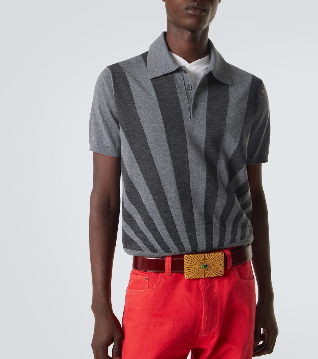 Intarsia striped virgin wool polo shirt | Versace