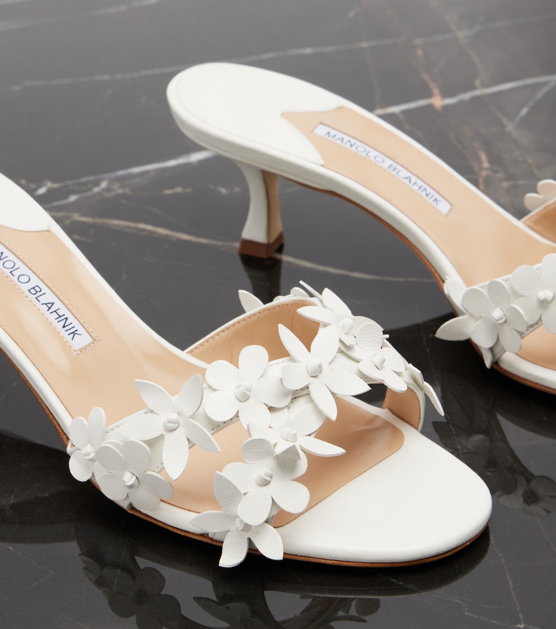 Anistarona floral-appliqué leather mules | Manolo Blahnik