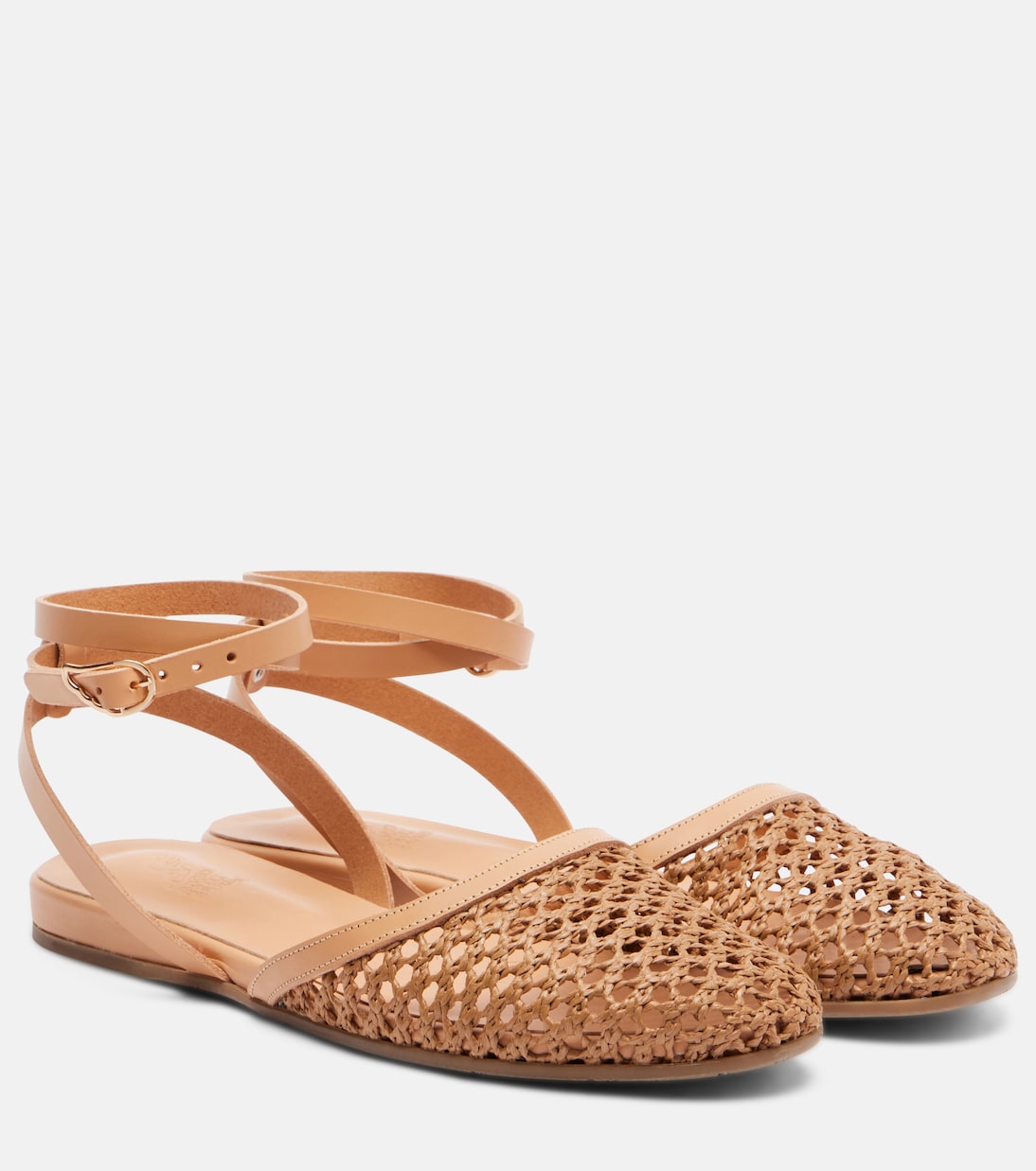 Filothea leather-trimmed raffia slingback flats | Ancient Greek Sandals