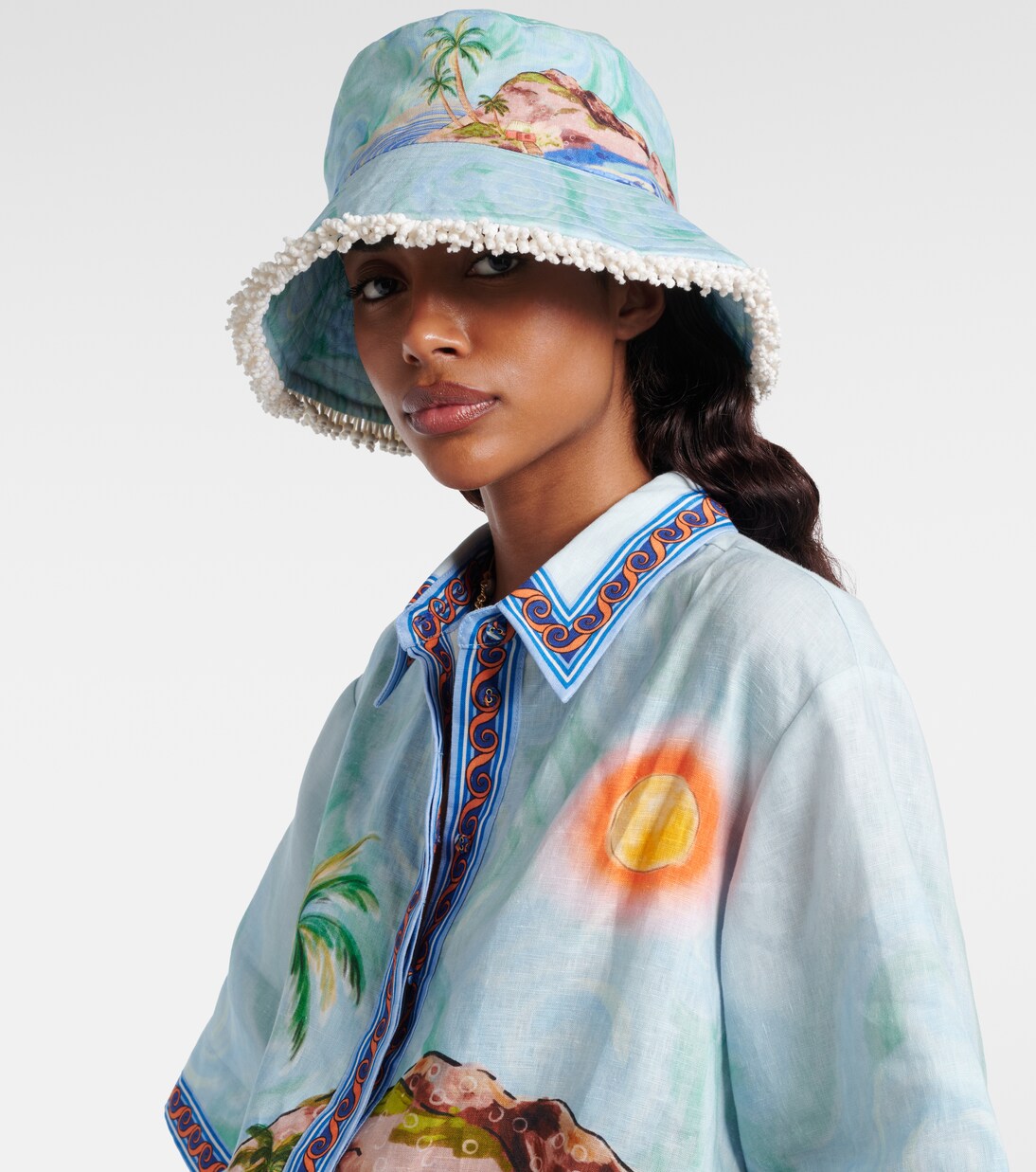 Printed linen bucket hat | Alémais