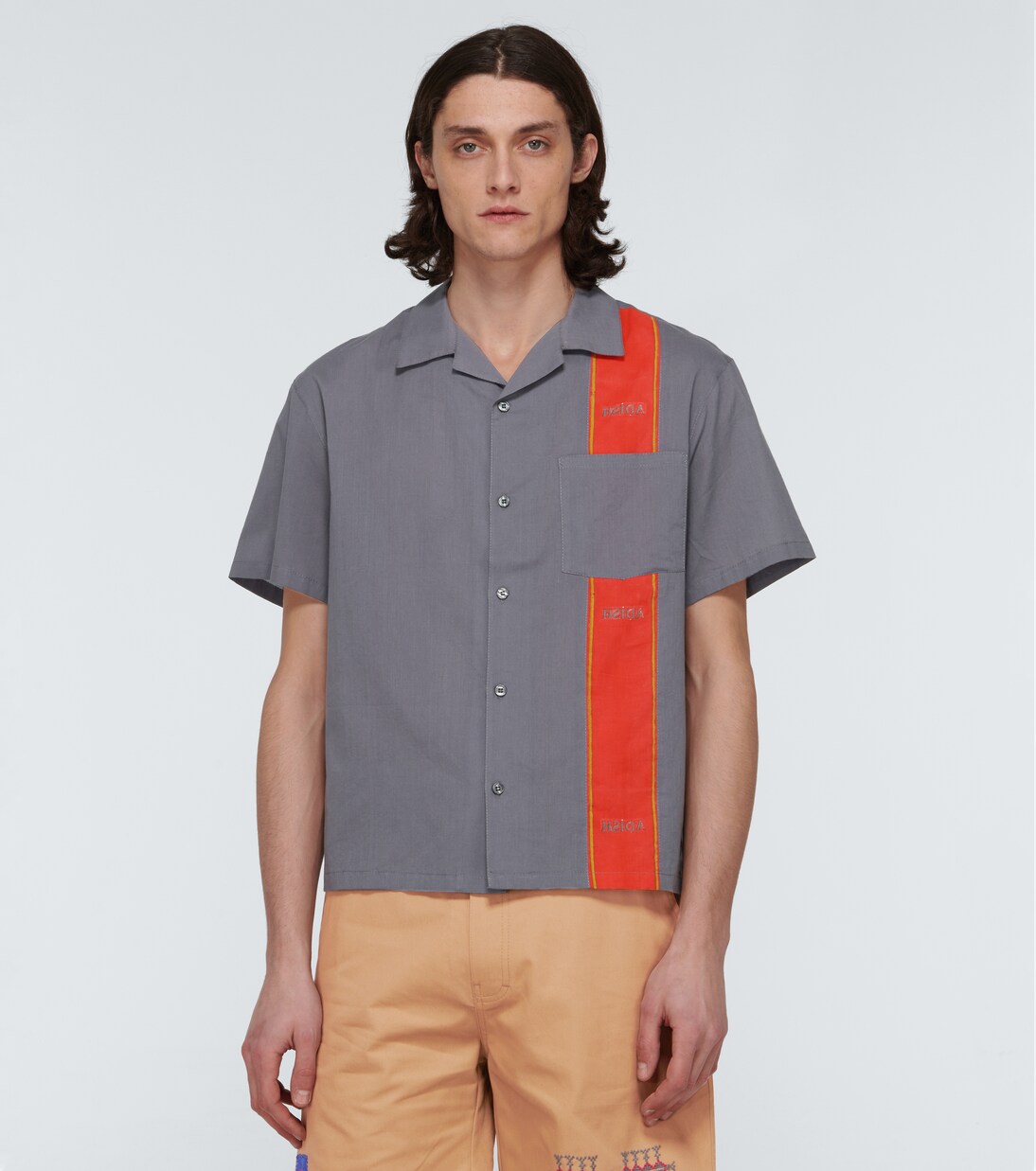 Woodblock short-sleeved shirt | Adish