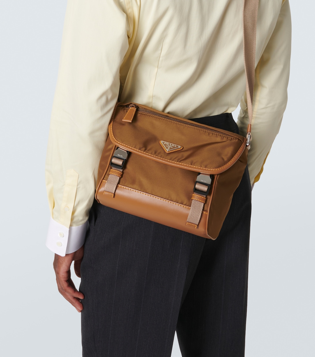 Re-Nylon leather-trimmed shoulder bag | Prada