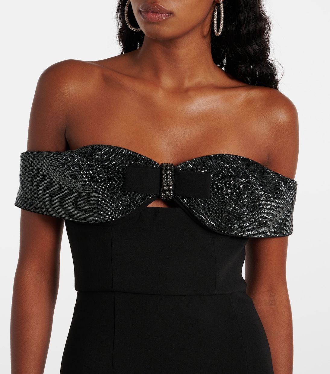 Robe en crêpe à encolure bardot | Self-Portrait