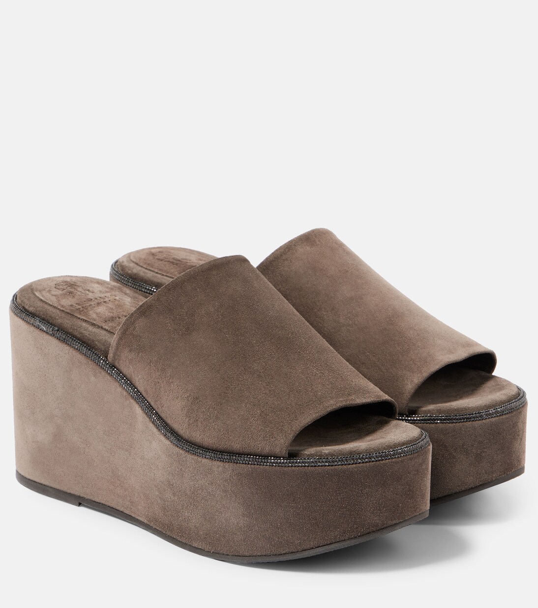 Monili suede wedge mules | Brunello Cucinelli