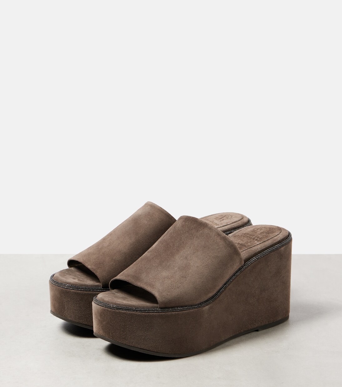 Monili suede wedge mules | Brunello Cucinelli