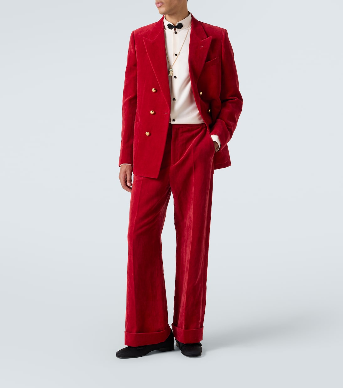 Cotton and linen velvet wide-leg pants | Valentino