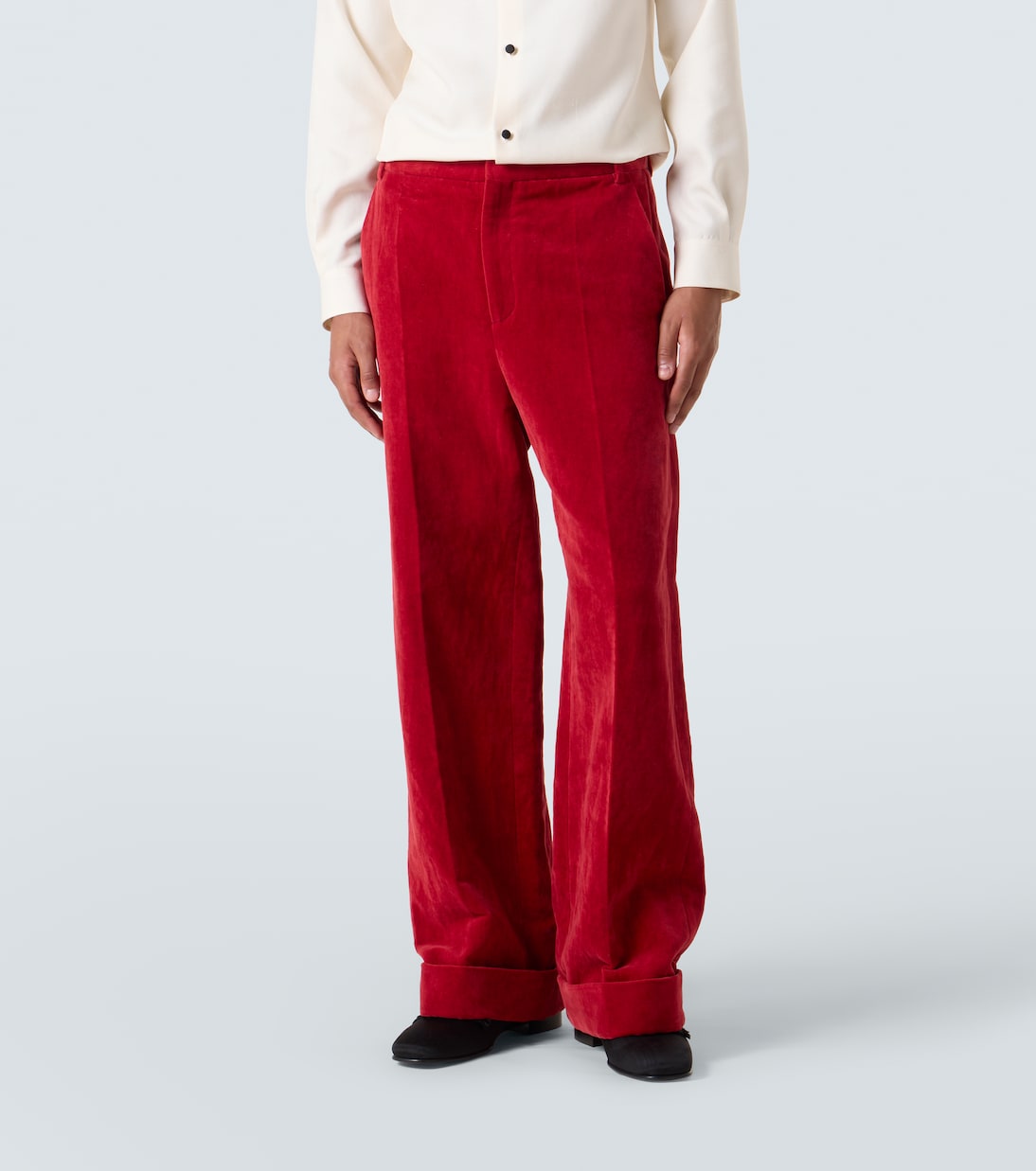 Cotton and linen velvet wide-leg pants | Valentino