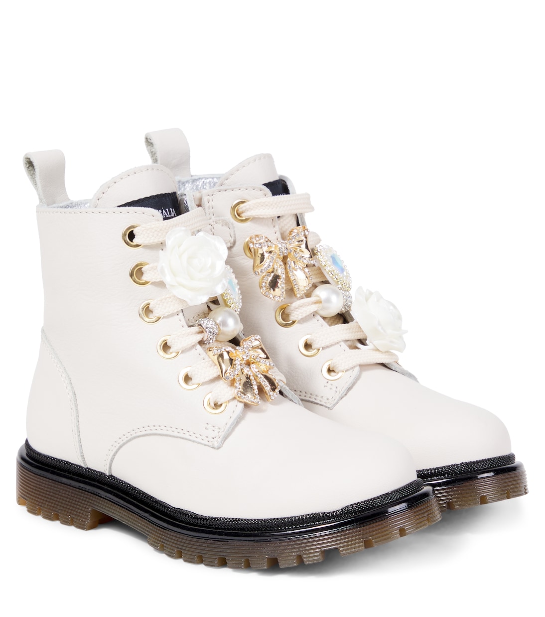 Embellished leather lace-up boots | Monnalisa