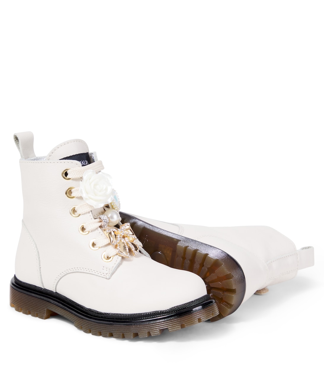 Embellished leather lace-up boots | Monnalisa