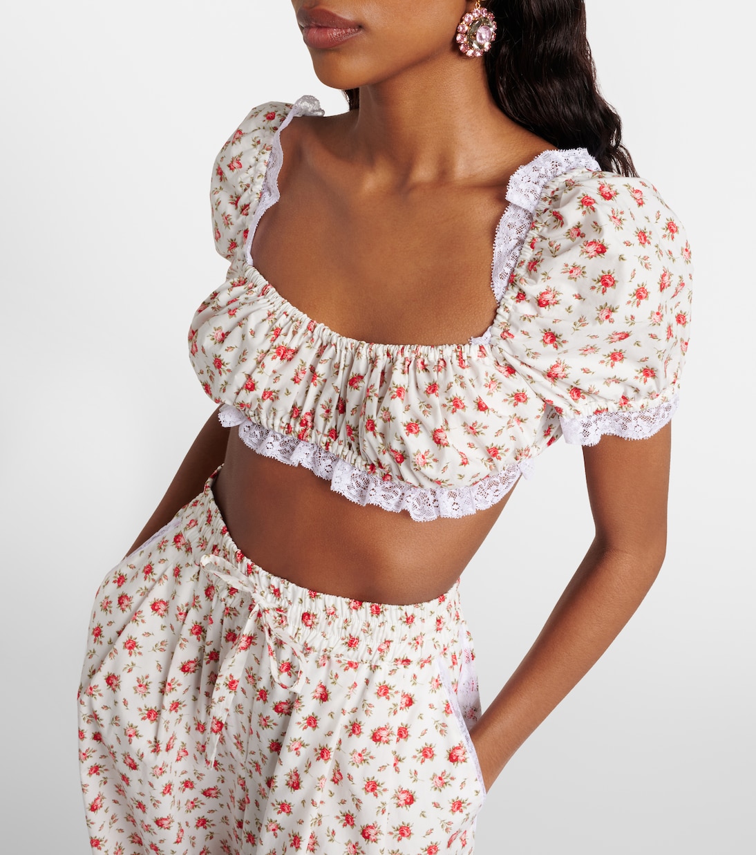 Crop top de popelín de algodón con encaje | Dolce&Gabbana