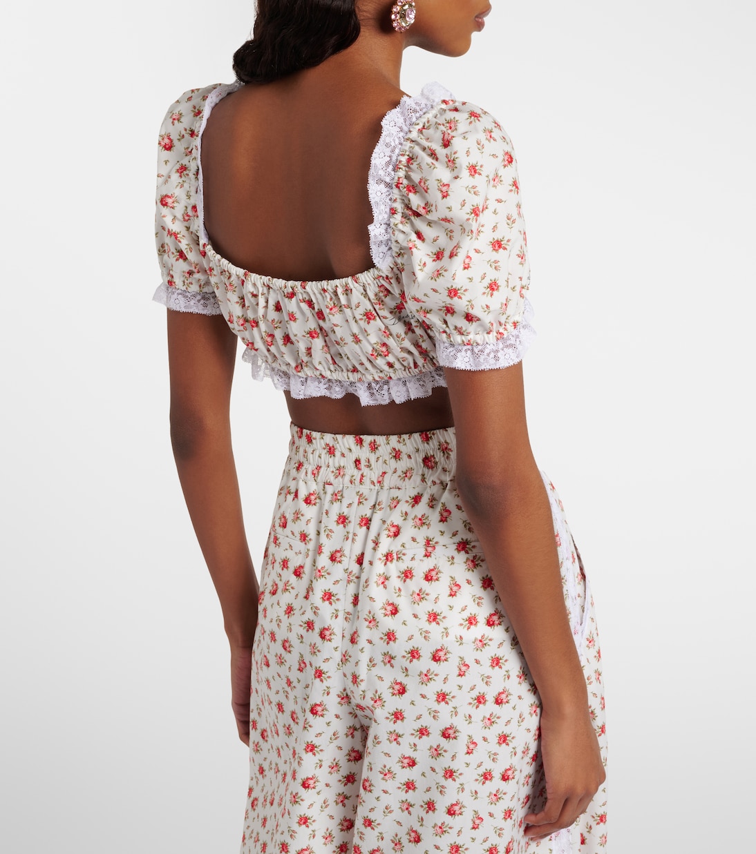 Crop top de popelín de algodón con encaje | Dolce&Gabbana