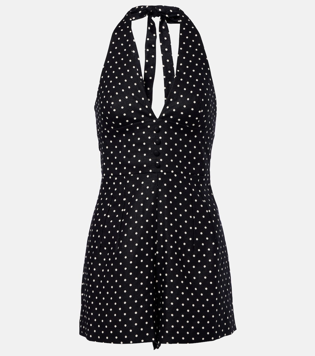 Sofia polka-dot halterneck linen romper | Faithfull