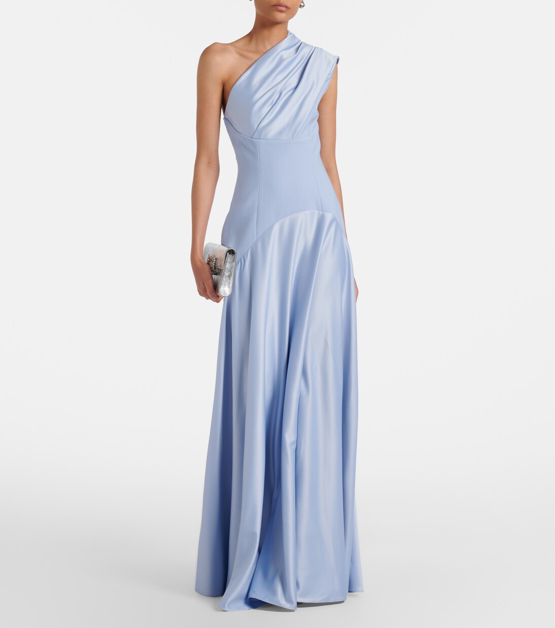 Robe asymétrique Gabriela en crêpe et satin | Solace London