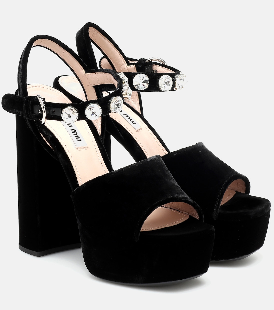 Verzierte Plateausandalen aus Samt | Miu Miu