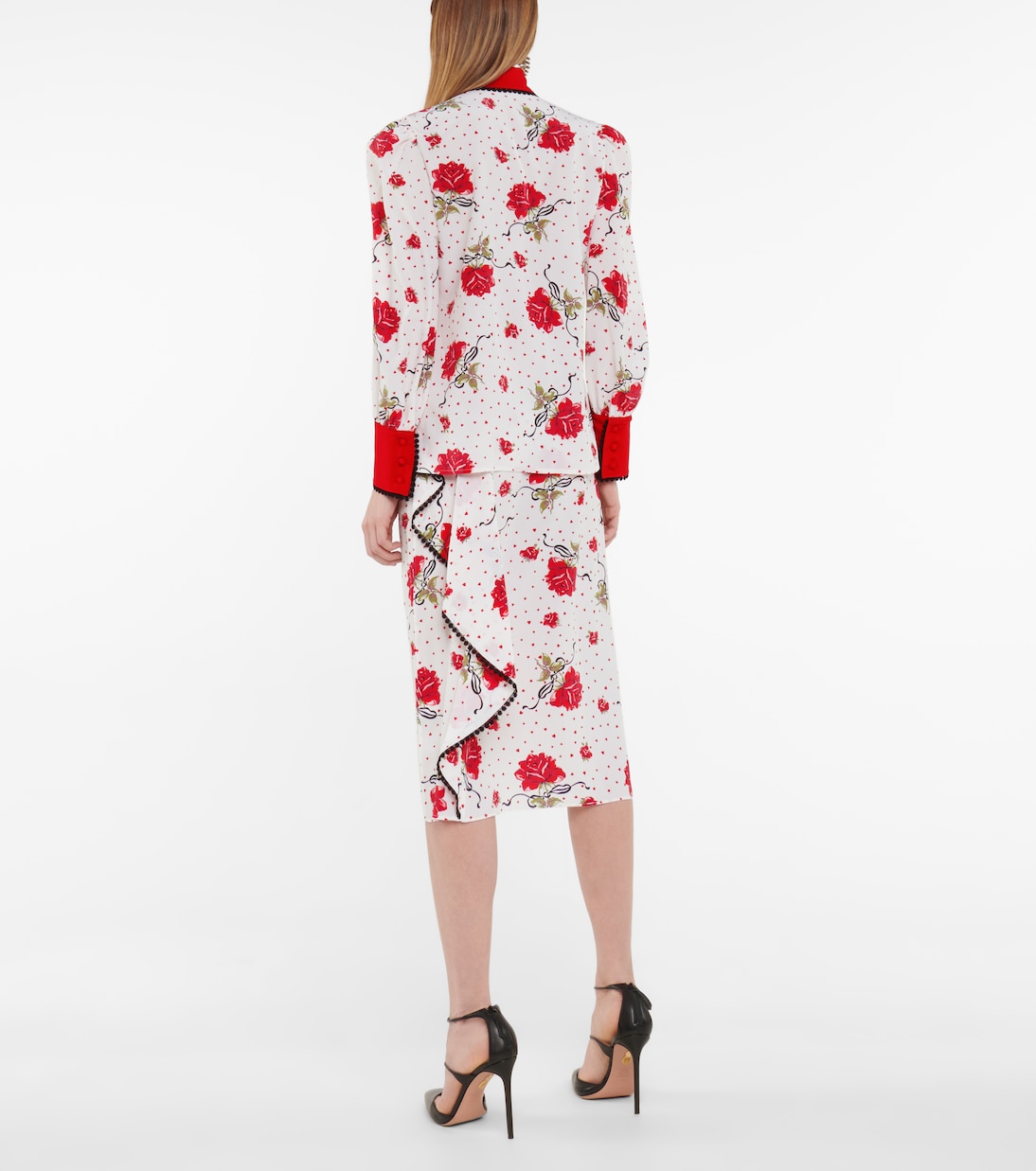 High-rise floral silk crêpe midi skirt | Rodarte