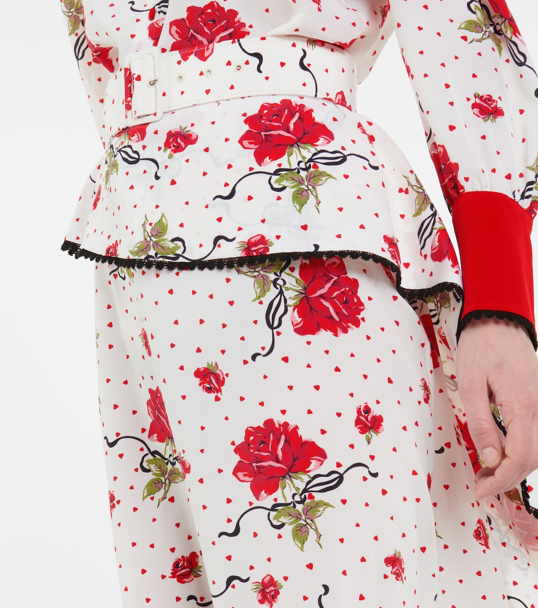 High-rise floral silk crêpe midi skirt | Rodarte