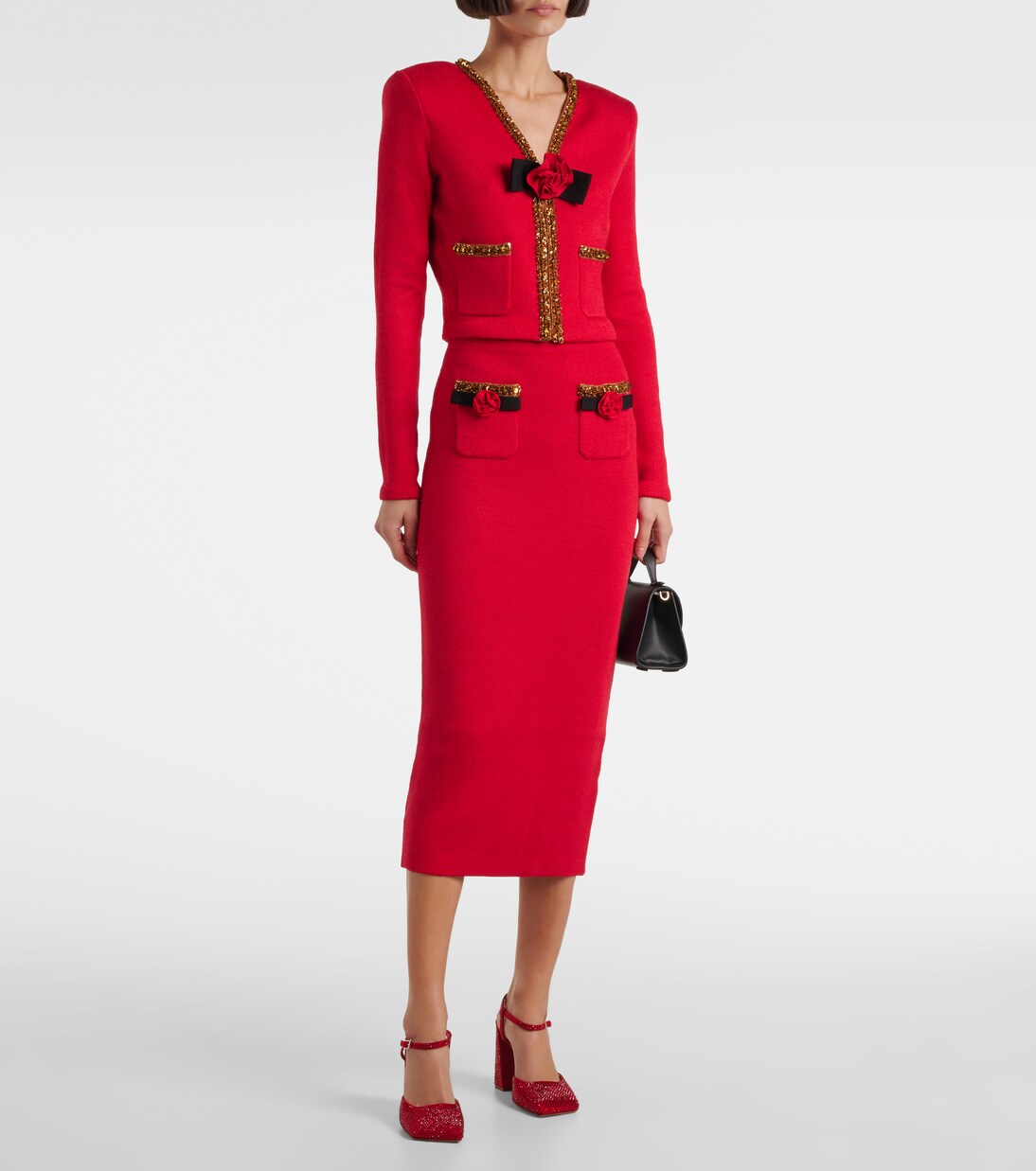 Midirock aus Strick mit Pailletten | Self-Portrait