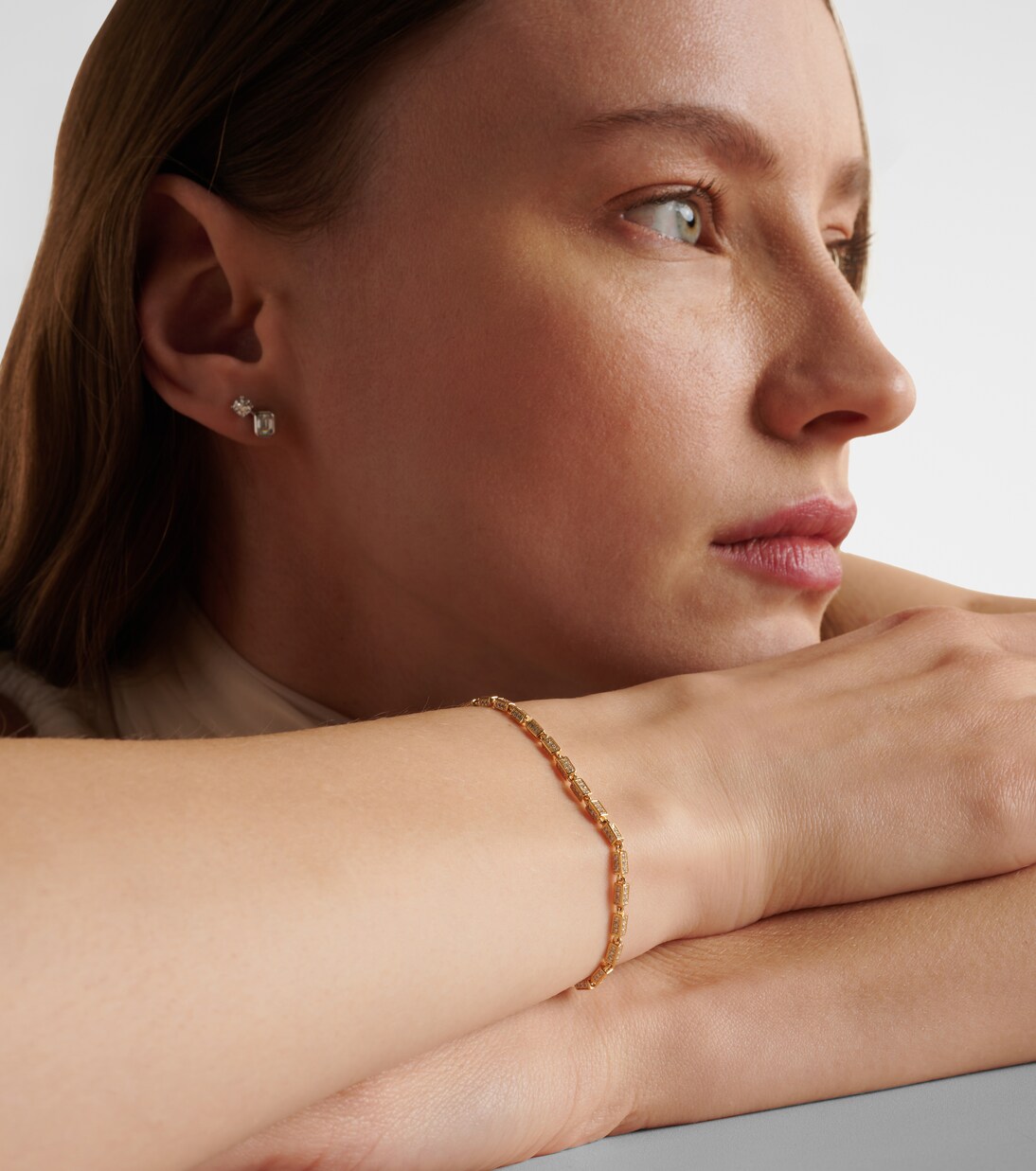Block-Chain Mini 18kt gold bracelet with diamonds | Suzanne Kalan