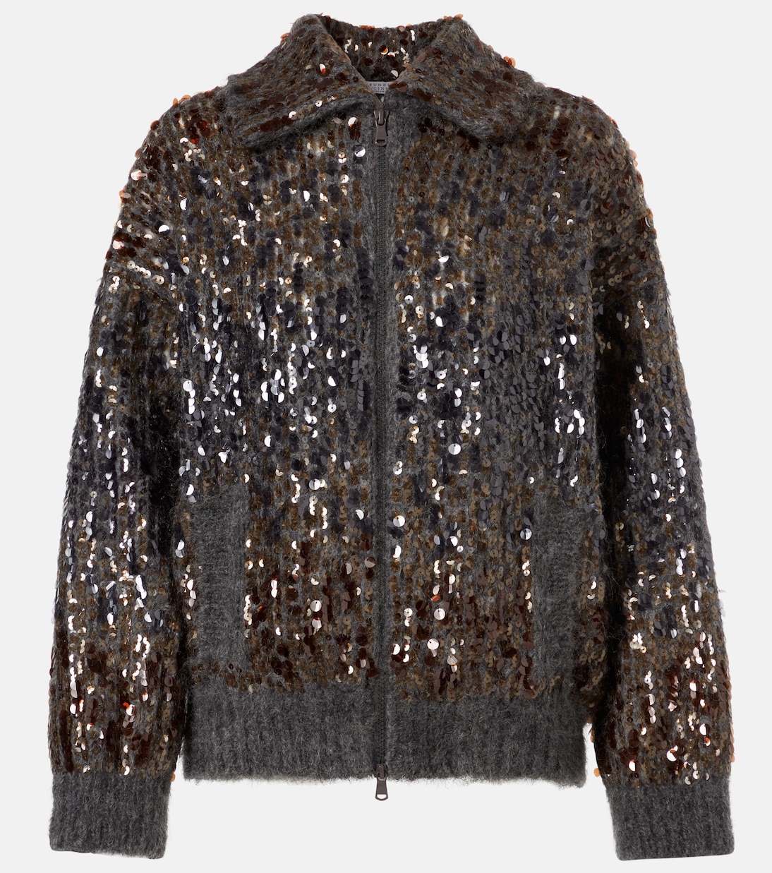 Sequined mohair-blend zip-up sweater | Brunello Cucinelli