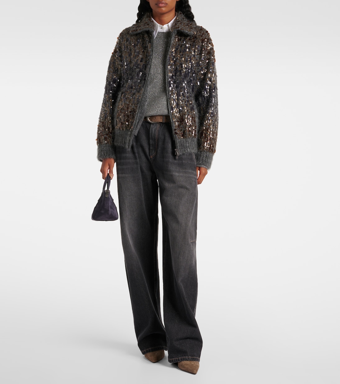 Sequined mohair-blend zip-up sweater | Brunello Cucinelli