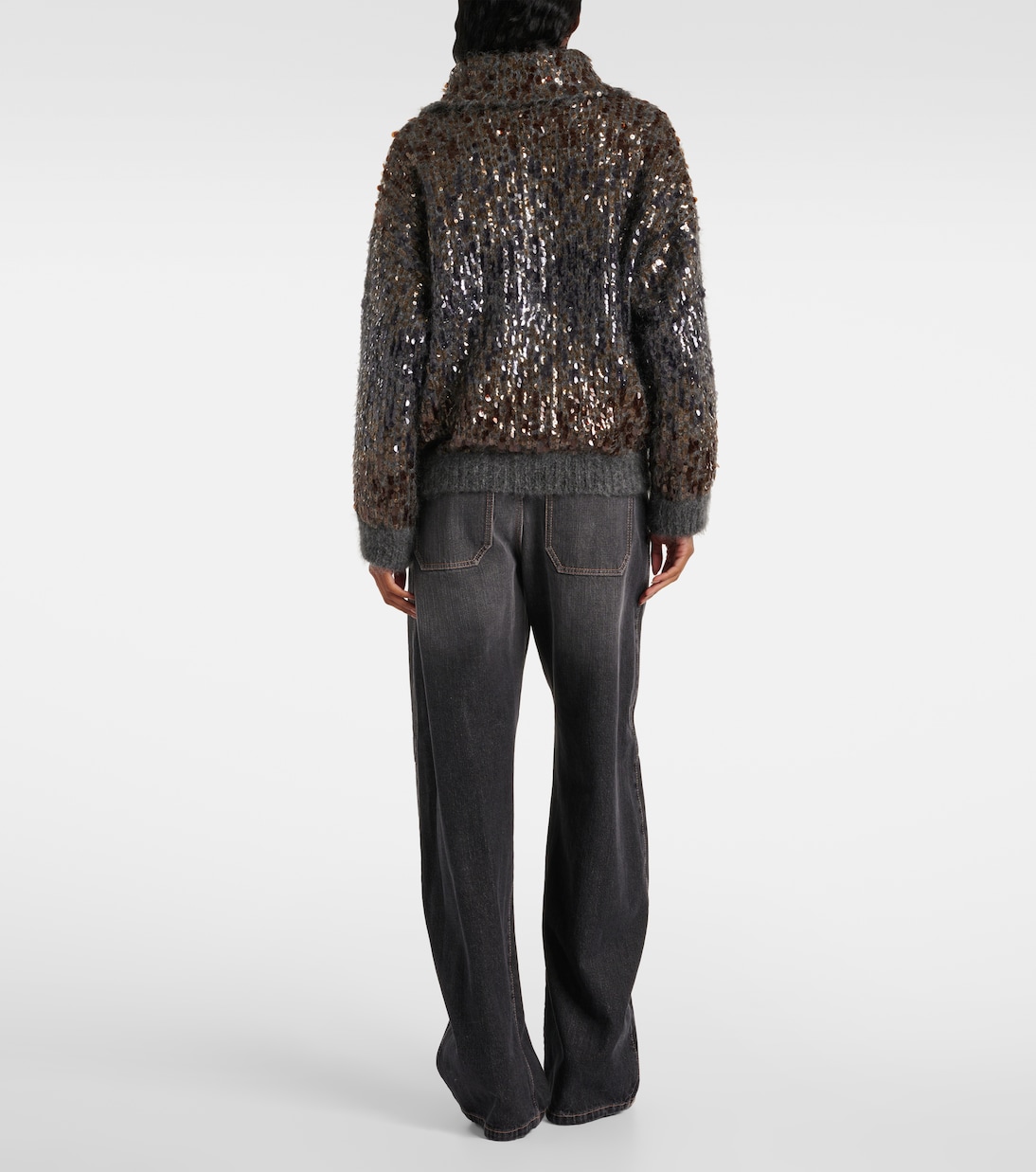 Sequined mohair-blend zip-up sweater | Brunello Cucinelli