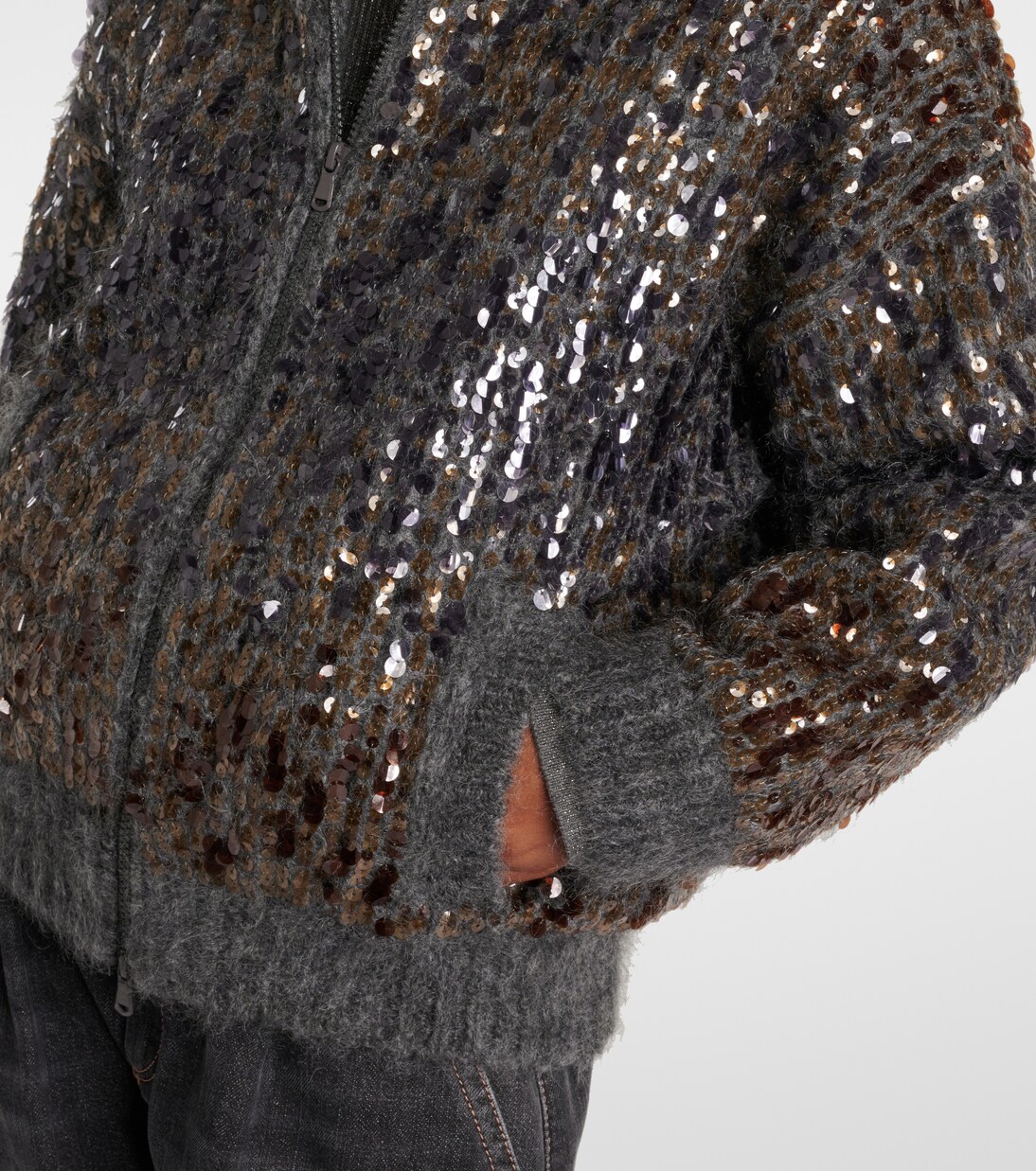 Sequined mohair-blend zip-up sweater | Brunello Cucinelli