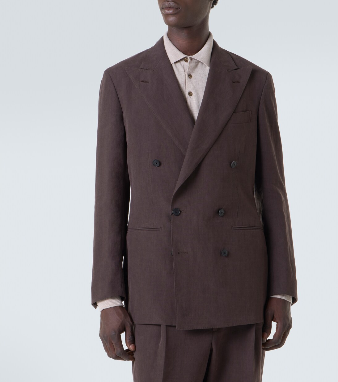 Double-breasted linen canvas blazer | Saman Amel