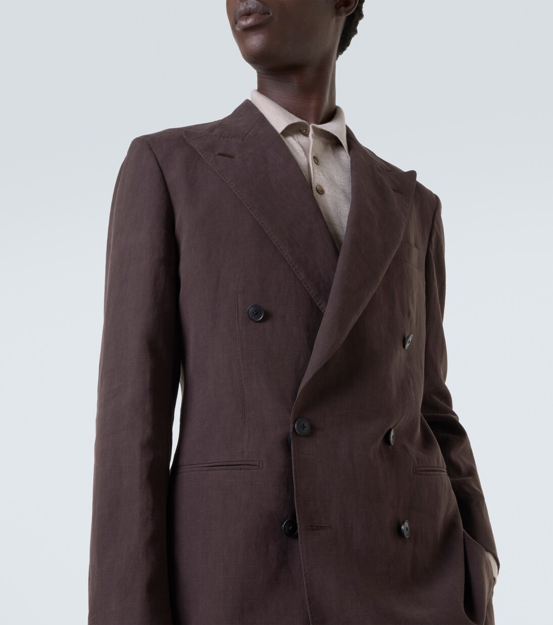 Double-breasted linen canvas blazer | Saman Amel