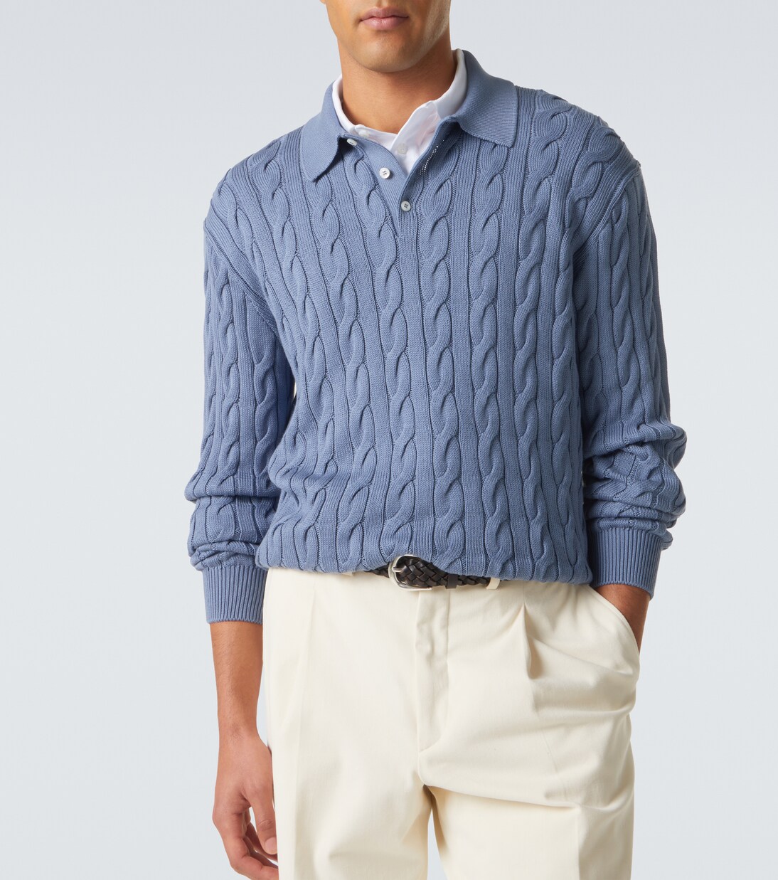 Cable-knit cotton and silk polo sweater | Ralph Lauren Purple Label